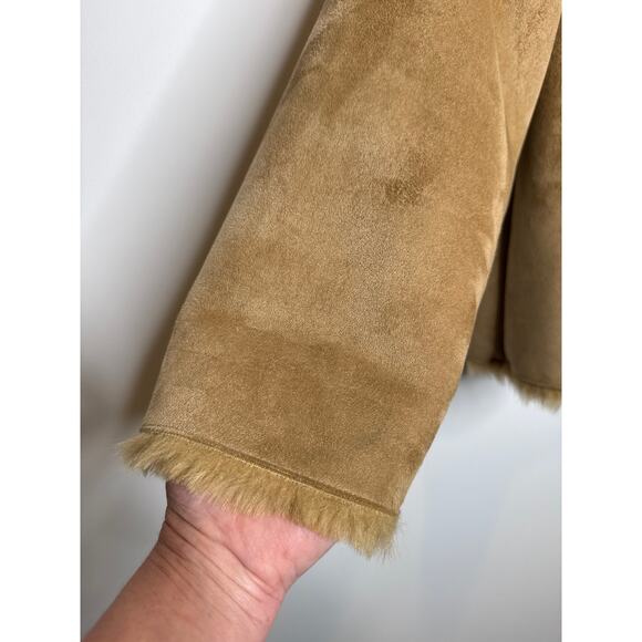 NWT Mixit Retro Faux Suede Fur large shawl collar Jacket coat Camel Brown large - Picture 8 of 15